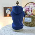 Close-up of deep blue hooded pet sweatshirt featuring thick fleece lining for winter warmth - Haze Blue