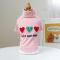 Pink dog sweater with Love and Peace embroidery on a high neck ribbed knit top - XS (Weight 1.5kg) / Love and Peace-Embroidery-Pink
