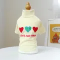 Beige ribbed knit pet sweater featuring Love and Peace heart embroidery for small dogs - XS (Weight 1.5kg) / Love and Peace-Embroidery-White
