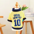 Detail of breathable yellow pet jersey with Goal Hunter 10 print and blue trim - XS / Yellow Goal Hunter Sporty Vest