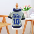 Detail of green waffle dog shirt with Goal Hunter 10 print on wood hanger - XS (Weight 1.5kg) / Tops / Green Goal Hunter Sporty Vest
