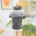 Grey knit pet shirt for small dogs or cats with white polka dot lace collar - XS (Weight 1.5kg) / Tops / Gray Gauze Bib Shirt