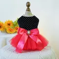 Elegant pet dress with black polka dot velvet top and red layered tulle skirt - XS (Weight 1.5kg) / Victoria Princess Wedding Dress / Black/Red