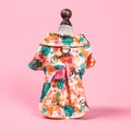 Buntes Haustier-Baseball-Shirt mit Monstera-Blättern und Metall-D-Ring für die Leine - XS (Gewicht 1.5kg) / Blumenhemd - Summer Soda