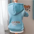 Blue pet hoodie with classic superior print for small dogs and cats in cozy fabric - Blue Superior Print Hoodie