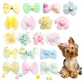 15-piece colorful pet bow hair clips set for small dogs with Yorkshire Terrier model - Rabbit Ear Flower Bowknot Set