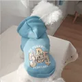 Blue hooded pet sweatshirt with vintage graphic print for small dogs and cats - Blue 505 Lettering Hoodie