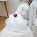 Elegant white pet wedding dress with a large red satin rose bow for small dogs - XS (Weight 1.5kg) / Corolla Wedding Dress