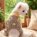 Conjunto para perro con top amarillo de manga larga y peto de pana marrón con osos - XS / Overol de Osito