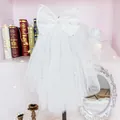 Detail of white wedding bow veil with pearls for small dogs and pets photo props - White Pearl Bow Style