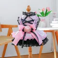 Pink and black Lolita pet dress featuring layered lace and a large decorative back bow - XS / Blackberry Sweetheart Tutu Skirt