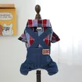 Set tuta per cani con camicia a quadri e salopette in denim blu con anello a D - XS / Salopette Da Cowboy
