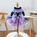 Detail of Halloween pet dress with velvet bodice, purple mesh tutu and jewel bow - Magic Elf Tutu Dress / S-Chest 35 Length 25cm (approx. 2-3kg)