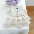 Robe chic en tweed beige pour animaux avec nœud et dentelle pour chiens et chats - XS / Blanc Cassé