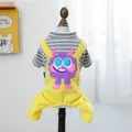 Completo per cani con maglia a righe e salopette gialla a mostro in morbido cotone a maglia - XS / Salopette Dopamine Monster - Gialla