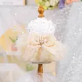 Elegant pet fairy dress with cream yellow tulle skirt and large bow for dogs and cats - XS (Within 1.5kg) / Top And Bottom / Sissi Princess Wedding Dress