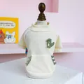 Maglione per animali in maglia a nido d'ape bianco panna con ricamo dinosauro verde - XS / T-shirt Girocollo Dinosauro Dada