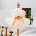 Elegant beige pet fairy dress with lace embroidery and a decorative butterfly bow - XS (Within 1.5kg) / Top And Bottom / Gilded Wedding Dress