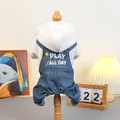 Felpa in pile per cani con salopette in denim e ricamo su supporto in legno esposto - XS / Salopette Da Bambino Selvaggio