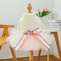 Detail of pet dress featuring floral tulle skirt and large bow with center crystal - XS / Nicole Fragrance Style Dress