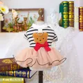 Striped pet dress with bear patch and lace skirt for small dogs and cats - XS (Within 1.5kg) / Top And Bottom / Feifei Bear Tutu Skirt