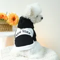 Puppy hoodie in black and white with New York print and D-ring for small pets - XS / Black and White