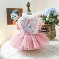 Pink pet princess dress with sequin embroidery and heart gems for dogs and cats - Heart Sequin Wedding Dress
