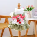 Cute green cherry cake dog dress with ruffles and bows for small medium pets - XS / Cherry Cake Skirt