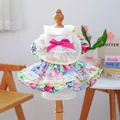 Floral pet dog dress with Monet garden pattern, lace trim and mesh ruffles for small pets - XS / Monet Garden Dress