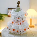 Pink floral pet dress with lace trim, white collar and leash D-ring for small dogs - Spring Tea Party - Calendula