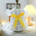 White lace dog dress with yellow daisy embroidery and a large bow for small pets - XS / New Daisy Lace Dress