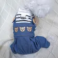 Salopette per cani con maglia a righe e orsetti ricamati per piccoli animali - Salopette Denim Orsetto a Righe Bianco Nero