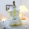 Yellow plaid pet dress with lace collar, bear embroidery and D-ring for small dogs - XS / Rural Bear Gingham Skirt