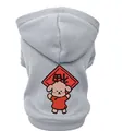Light gray pet hoodie featuring a cute cartoon dog holding a Chinese New Year fortune sign - Gray Puppy Fu Decoration
