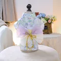 Light purple floral pet kimono with a large bi-color bow and decorative gold rope knot - Cherry Blossom Purple Kimono