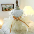 Off-white pet princess dress with floral embroidery and large orange satin bow - XS / Gilded Wedding Dress