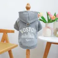 Sweat à capuche gris gaufré pour animaux avec broderie Boston et anneau en D en métal - Sweat à Capuche Boston