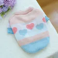 Detail of pink and blue heart jacquard pattern on soft knit pet sweater for dogs and cats - Blue Pink Heart Jacquard Sweater