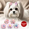 Set of two cute floral pet hair clips in assorted patterns for Maltese dogs - 2-piece Multi-colored Flower Hair Tie - Pink Series