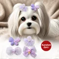 Cute lavender purple pet hair clips with bow and flower patterns for small dogs - Sequin Bowknot Flower Hair Clips - Purple