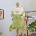 Salopette verde in velluto per animali con maglione a coste bianco avorio e fibbia - Nuova Tuta Cui Cui