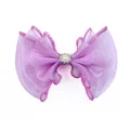 Cute purple organza bow hair clip for pets featuring a pearl and rhinestone center - 1pc Dreamy Purple Bow