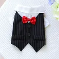 Formele huisdier tuxedo outfit met rode vlinderdas en metalen D-ring voor honden en katten - XS / Zwart-witte Strepen