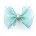 Mint green organza bow pet hair clip with a faux pearl and rhinestone centerpiece - 1pc Dreamy Blue Bow
