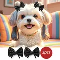 Set of 2 cute black dog hair bows with white polka dots for maltese or teddy grooming - Black Polka Dot Bow