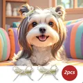 Set of 2 cute pet hair clips with white pearls and bows for small dogs like Maltese - Small Pearl Bowknot Hair Clip
