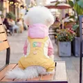 Tuta per cani in blocchi di colore rosa e giallo con stemma Happy Faces e cappuccio - Giacca A Vento Energica A Quattro Zampe - Gialla E Viola