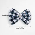 Blue tweed bow pet hair clip with pearls and rhinestones, size 12cm by 9cm - Tweed Bowknot Clip-Dark Green