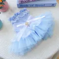 Elegantes hellblaues Haustierkleid mit Satinschleife und mehrlagigem Tutu-Rock - XS / Blaues Walzer-Kleid