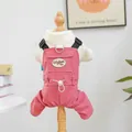 Salopette per animali in tela rosa con dolcevita bianco e toppa vintage - Salopette - Rosa Corallo